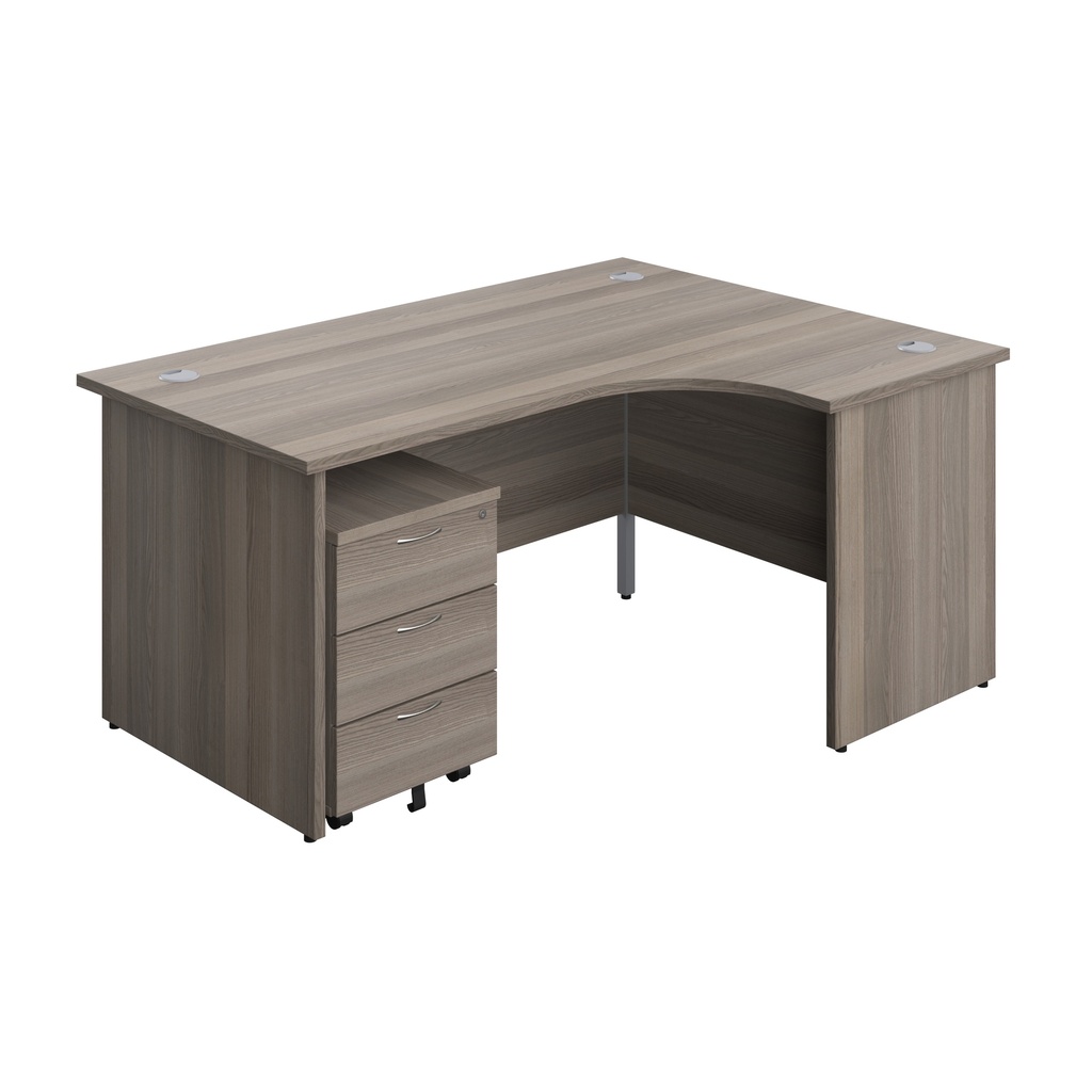 Panel Right Hand Radial Desk + 3 Drawer Mobile Pedestal Bundle (FSC) | 1600X1200 | Grey Oak/Grey Oak | 