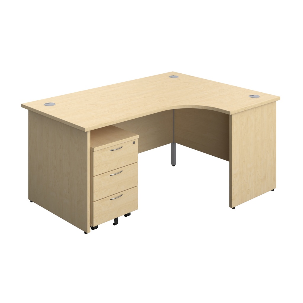 Panel Right Hand Radial Desk + 3 Drawer Mobile Pedestal Bundle (FSC) | 1600X1200 | Maple/Maple | 