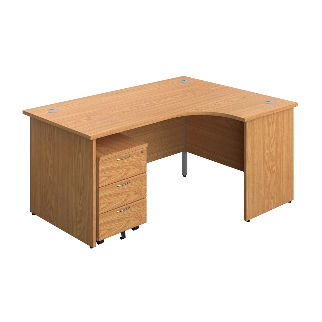 Panel Right Hand Radial Desk + 3 Drawer Mobile Pedestal Bundle (FSC) | 1600X1200 | Nova Oak/Nova Oak | 