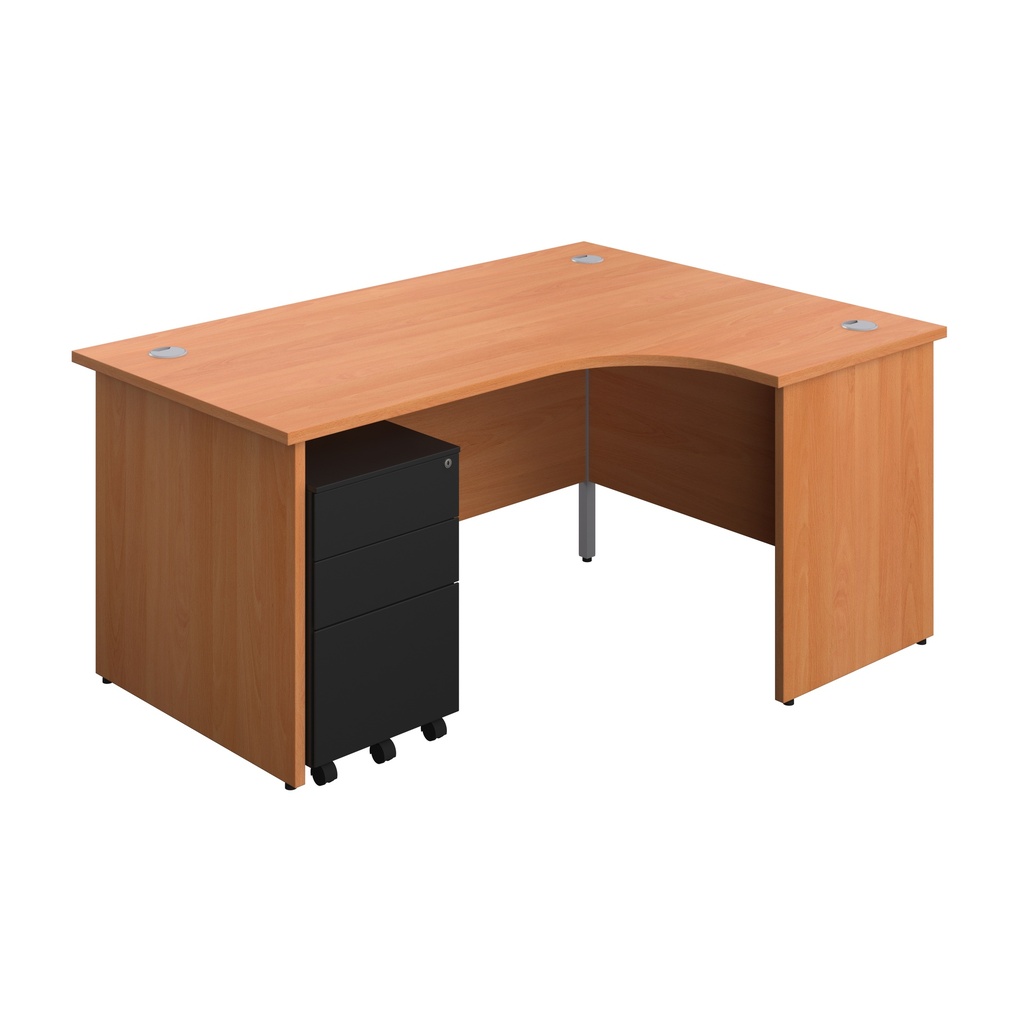 Panel Right Hand Radial Desk + 3 Drawer Steel Mobile Pedestal Bundle (FSC) | 1600X1200 | Beech/Black | 
