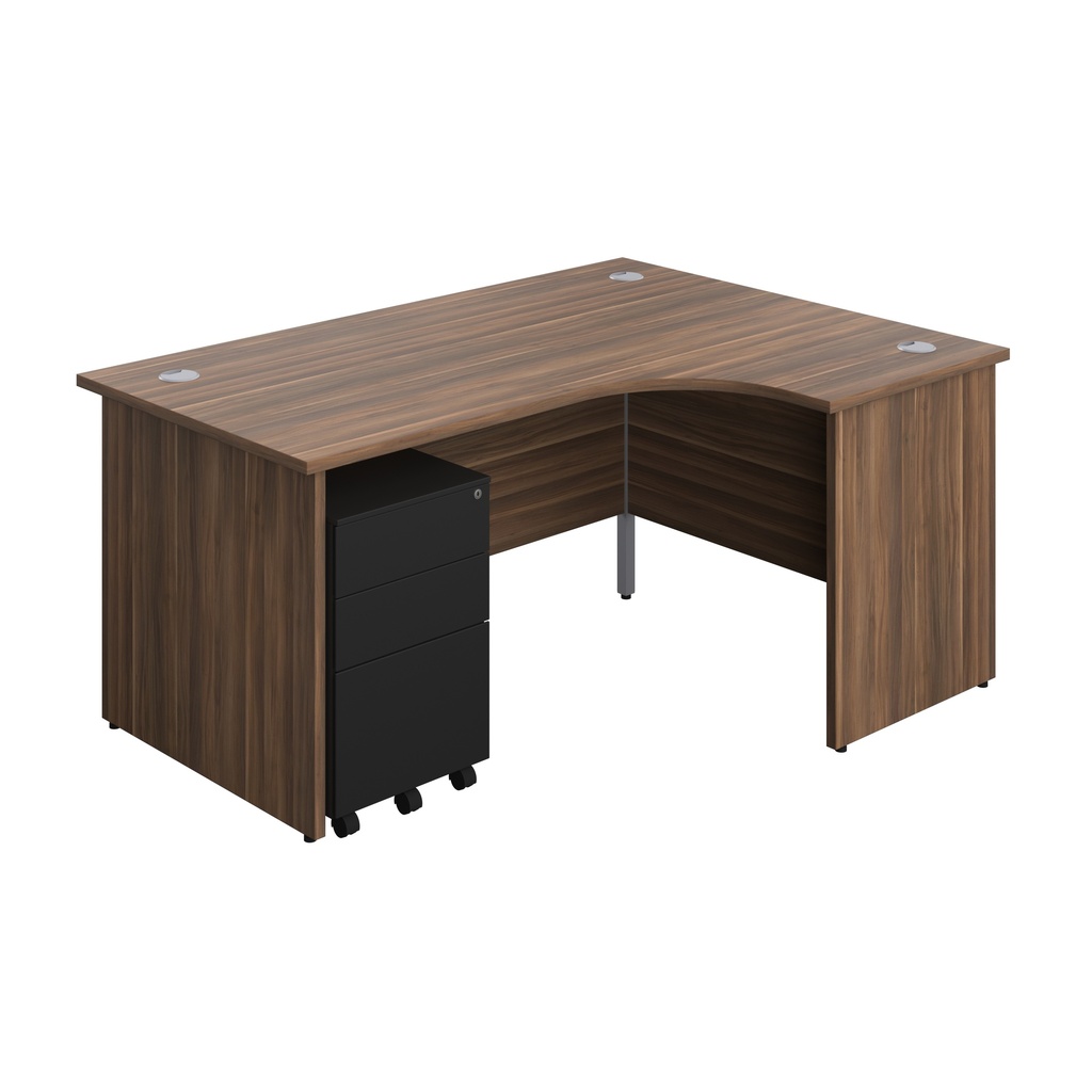 Panel Right Hand Radial Desk + 3 Drawer Steel Mobile Pedestal Bundle (FSC) | 1600X1200 | Dark Walnut/Black | 