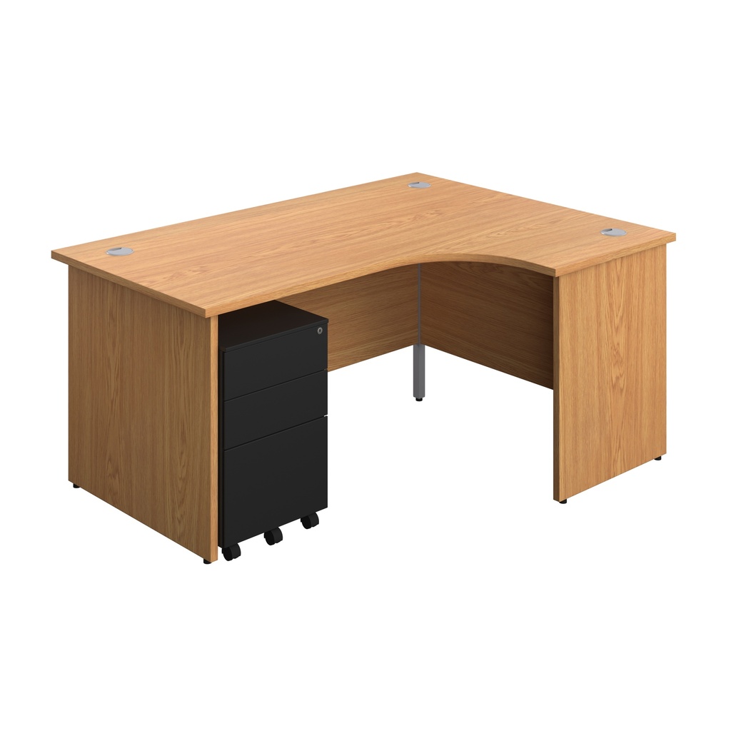 Panel Right Hand Radial Desk + 3 Drawer Steel Mobile Pedestal Bundle (FSC) | 1600X1200 | Nova Oak/Black | 