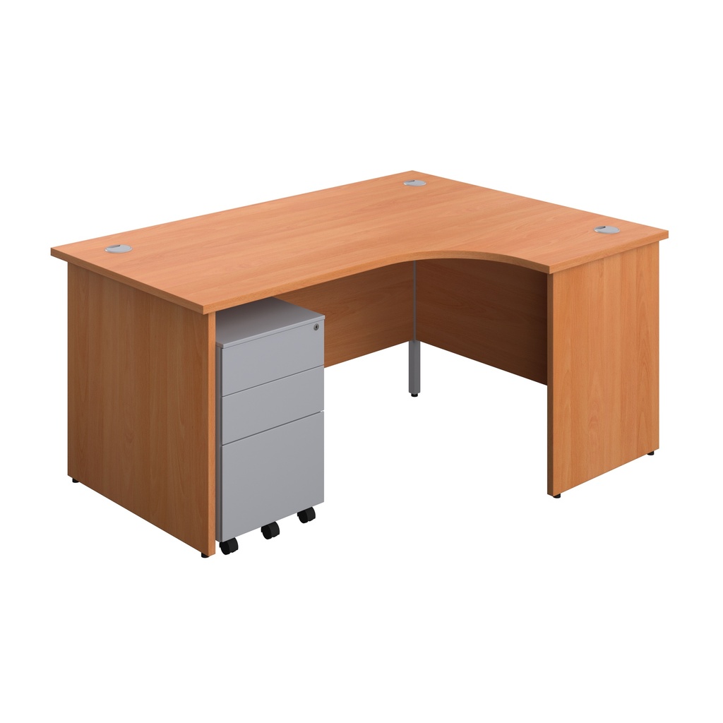 Panel Right Hand Radial Desk + 3 Drawer Steel Mobile Pedestal Bundle (FSC) | 1600X1200 | Beech/Silver | 