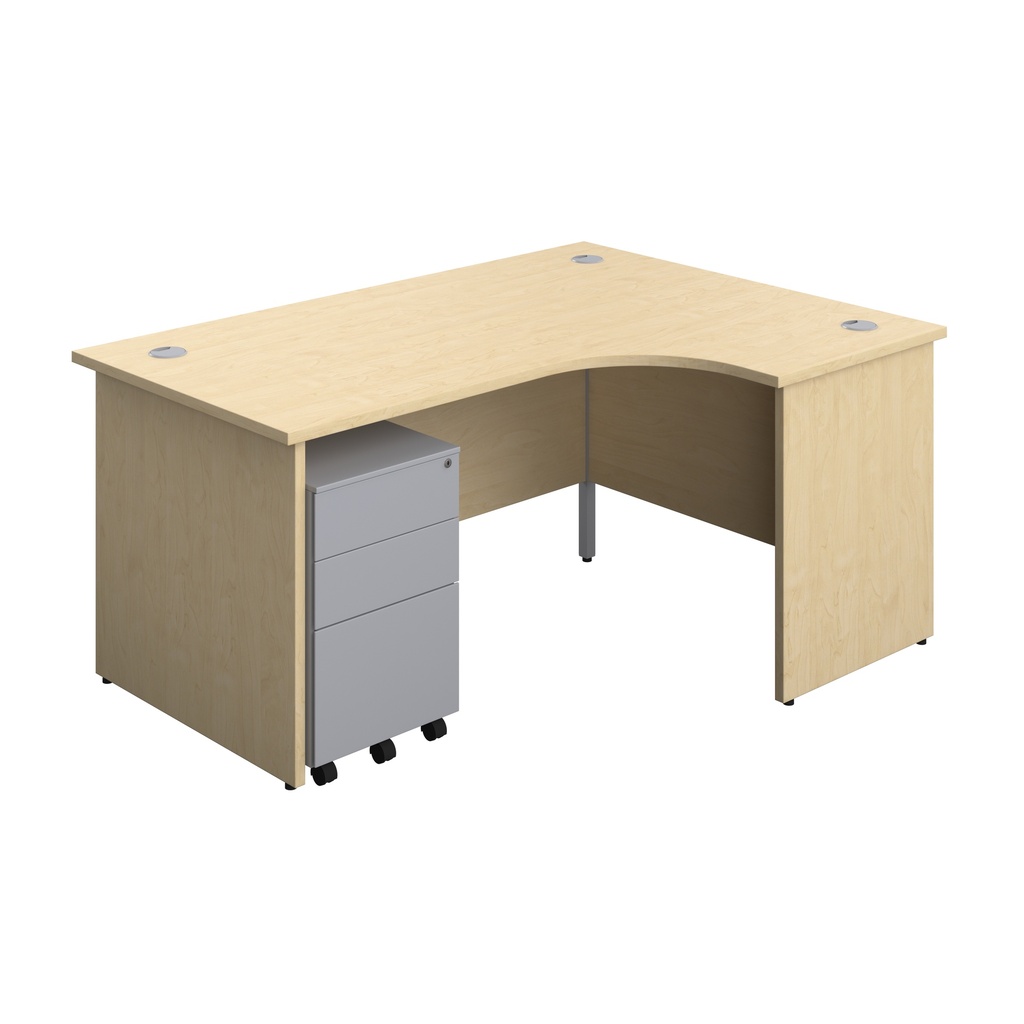 Panel Right Hand Radial Desk + 3 Drawer Steel Mobile Pedestal Bundle (FSC) | 1600X1200 | Maple/Silver | 
