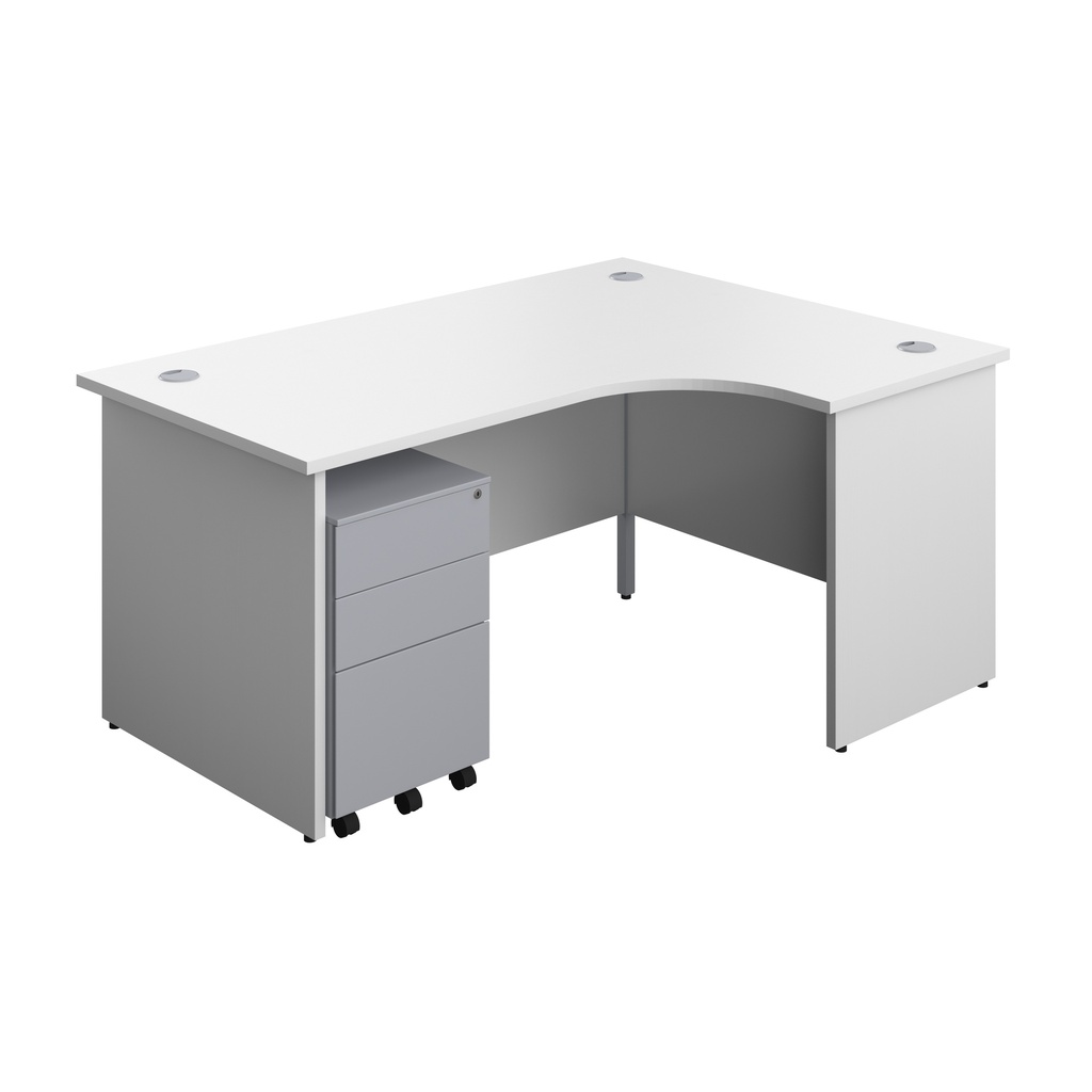 Panel Right Hand Radial Desk + 3 Drawer Steel Mobile Pedestal Bundle (FSC) | 1600X1200 | White/Silver | 