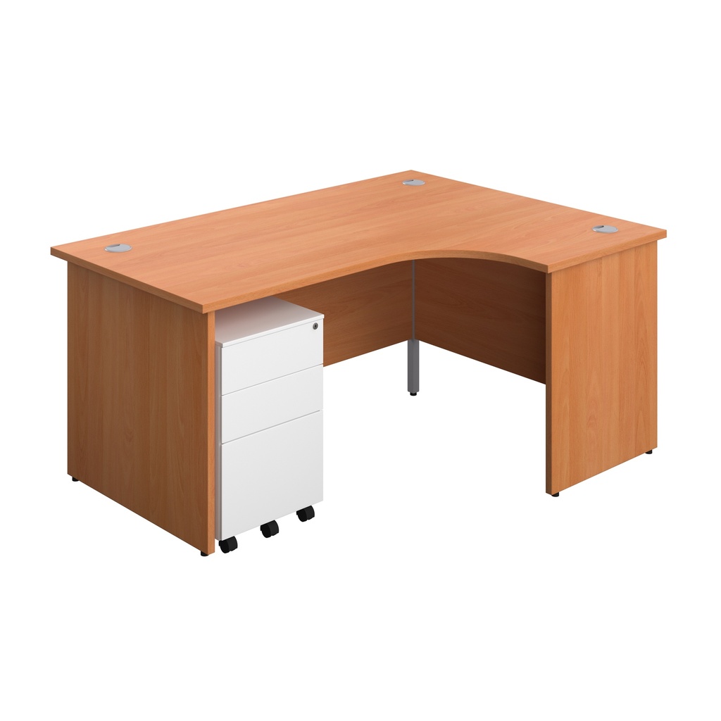 Panel Right Hand Radial Desk + 3 Drawer Steel Mobile Pedestal Bundle (FSC) | 1600X1200 | Beech/White | 