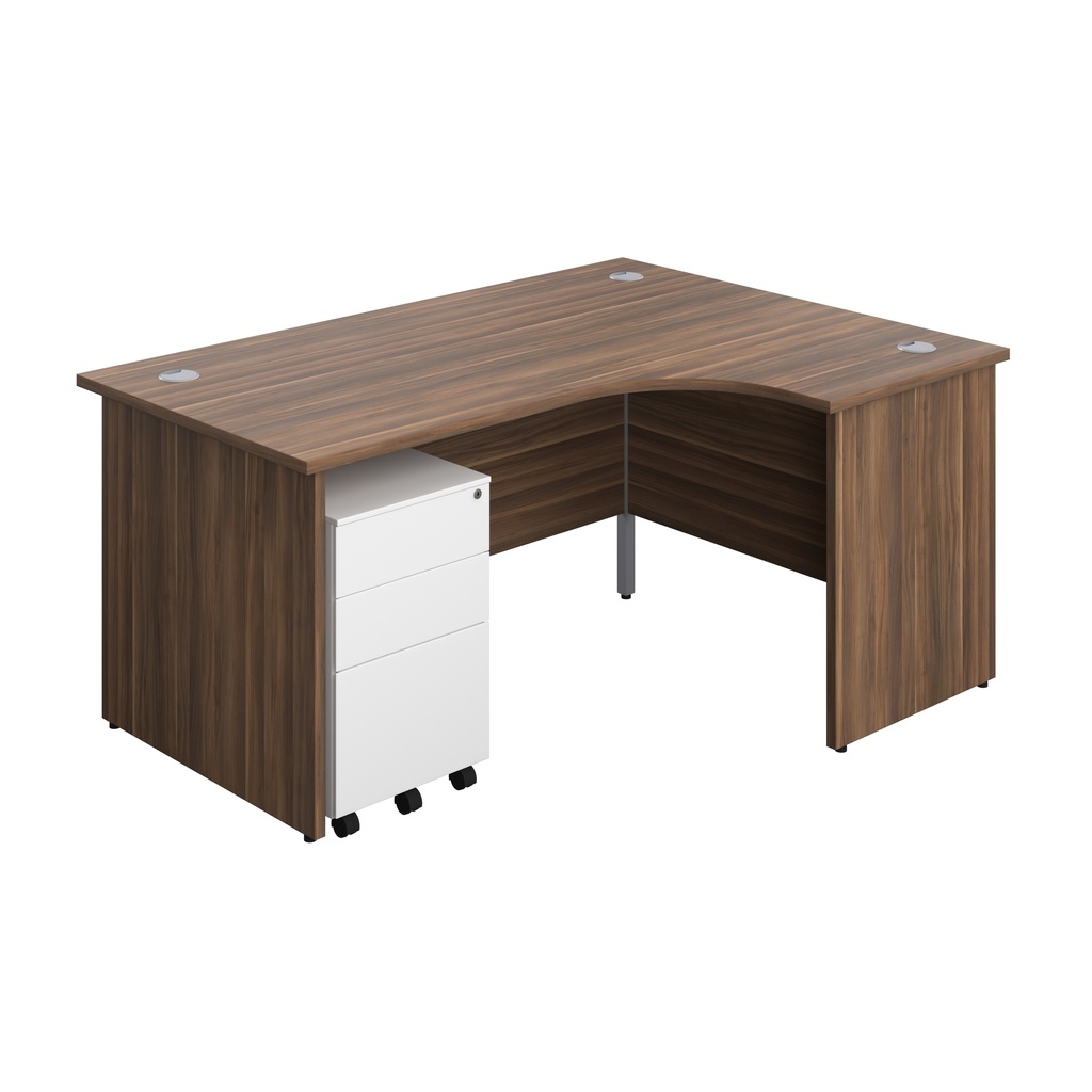 Panel Right Hand Radial Desk + 3 Drawer Steel Mobile Pedestal Bundle (FSC) | 1600X1200 | Dark Walnut/White | 