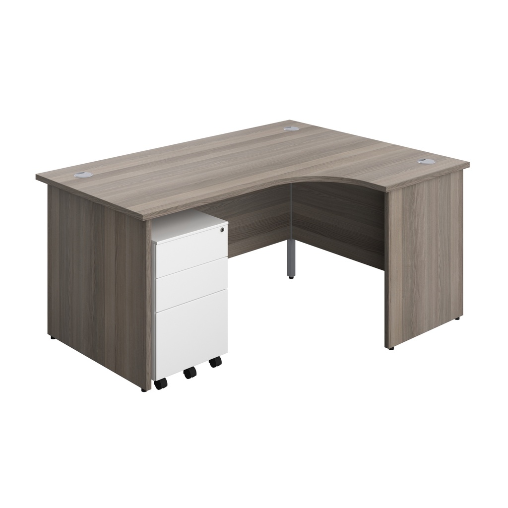 Panel Right Hand Radial Desk + 3 Drawer Steel Mobile Pedestal Bundle (FSC) | 1600X1200 | Grey Oak/White | 