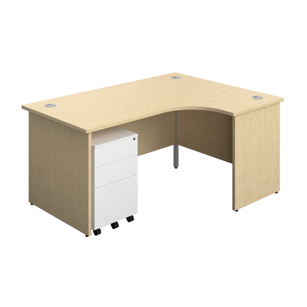 Panel Right Hand Radial Desk + 3 Drawer Steel Mobile Pedestal Bundle (FSC) | 1600X1200 | Maple/White | 