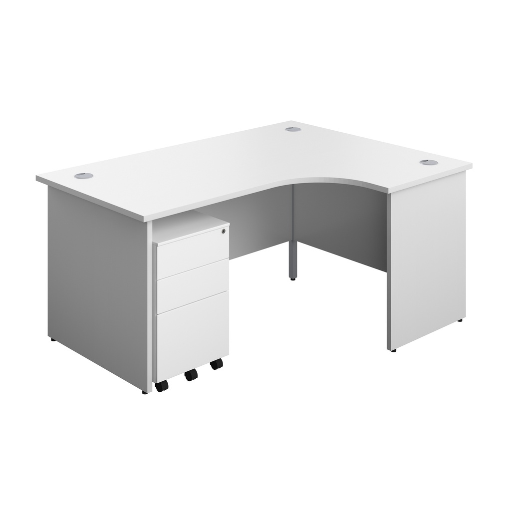 Panel Right Hand Radial Desk + 3 Drawer Steel Mobile Pedestal Bundle (FSC) | 1600X1200 | White/White | 
