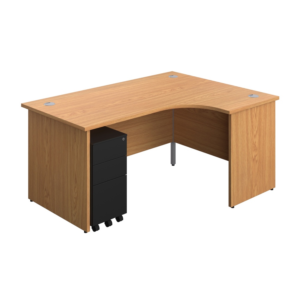 Panel Right Hand Radial Desk + 3 Drawer Slimline Steel Mobile Pedestal Bundle (FSC) | 1600X1200 | Nova Oak/Black | 