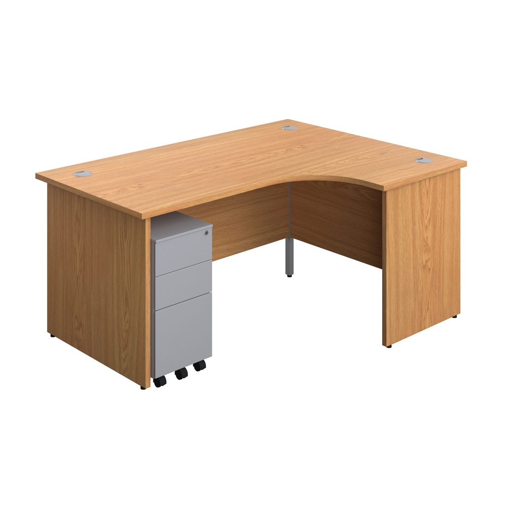 Panel Right Hand Radial Desk + 3 Drawer Slimline Steel Mobile Pedestal Bundle (FSC) | 1600X1200 | Nova Oak/Silver | 