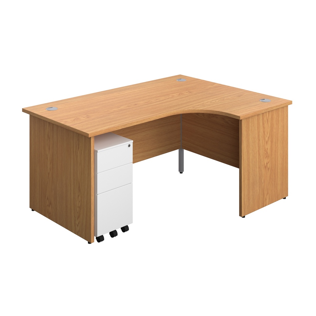 Panel Right Hand Radial Desk + 3 Drawer Slimline Steel Mobile Pedestal Bundle (FSC) | 1600X1200 | Nova Oak/White | 