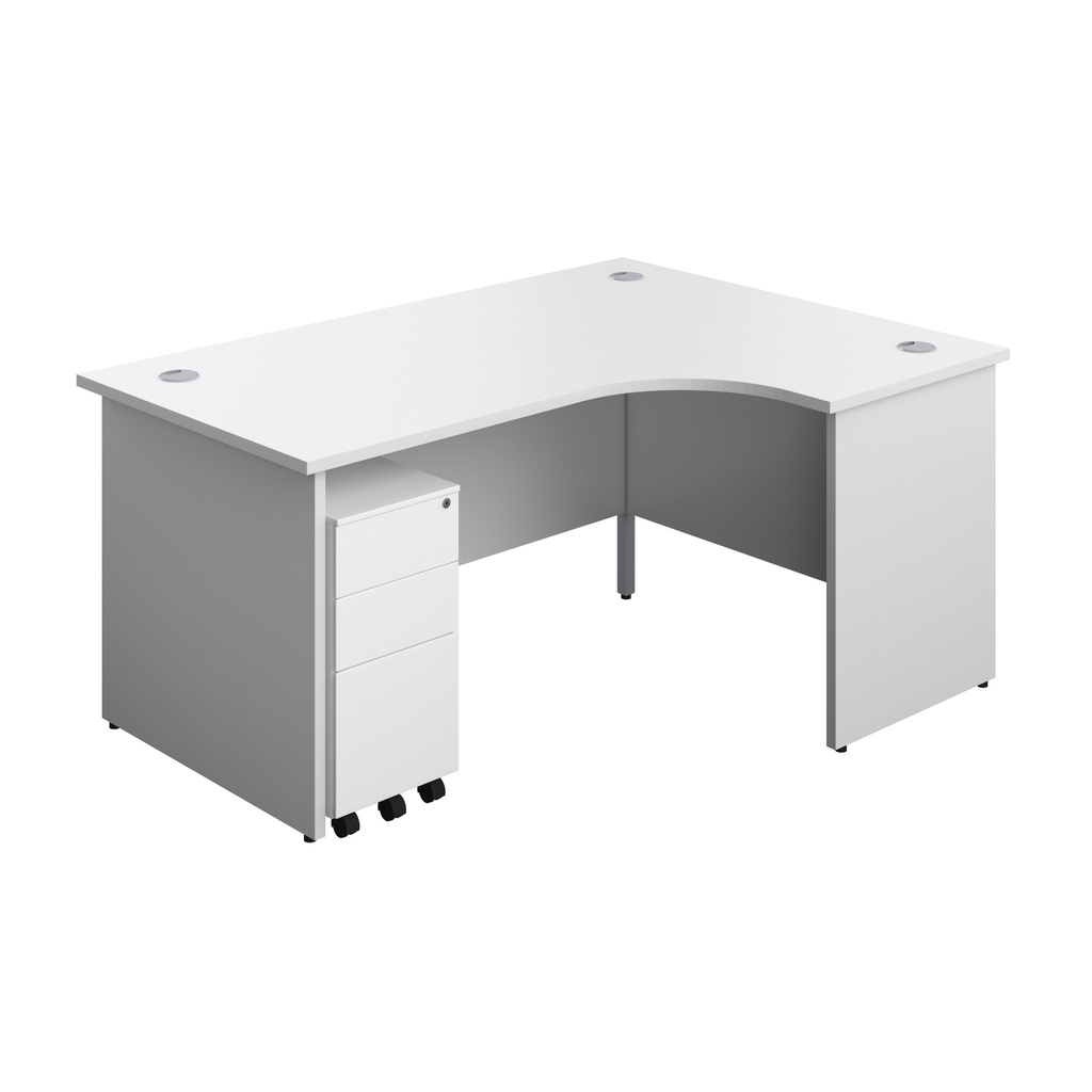 Panel Right Hand Radial Desk + 3 Drawer Slimline Steel Mobile Pedestal Bundle (FSC) | 1600X1200 | White/White | 