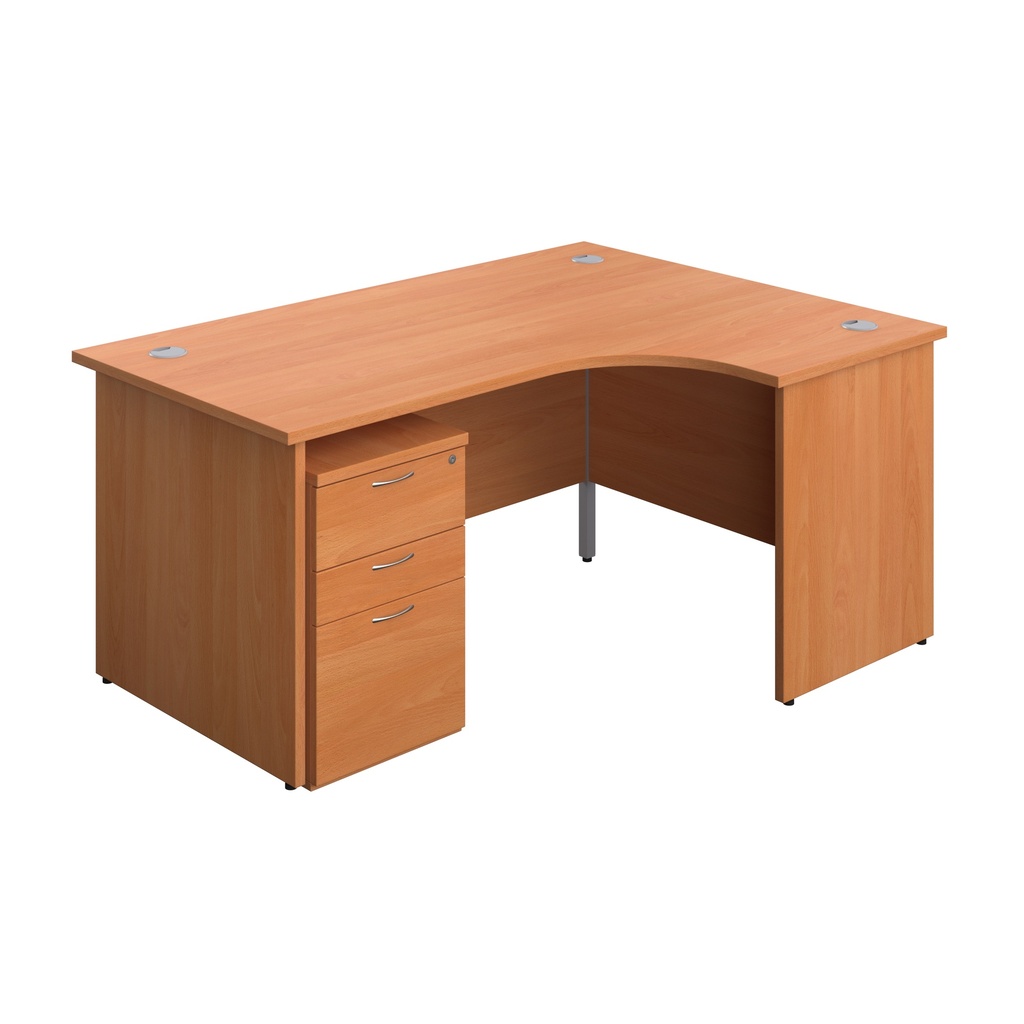 Panel Right Hand Radial Desk + 3 Drawer Under Desk Pedestal Bundle (FSC) | 1600X1200 | Beech/Beech | 
