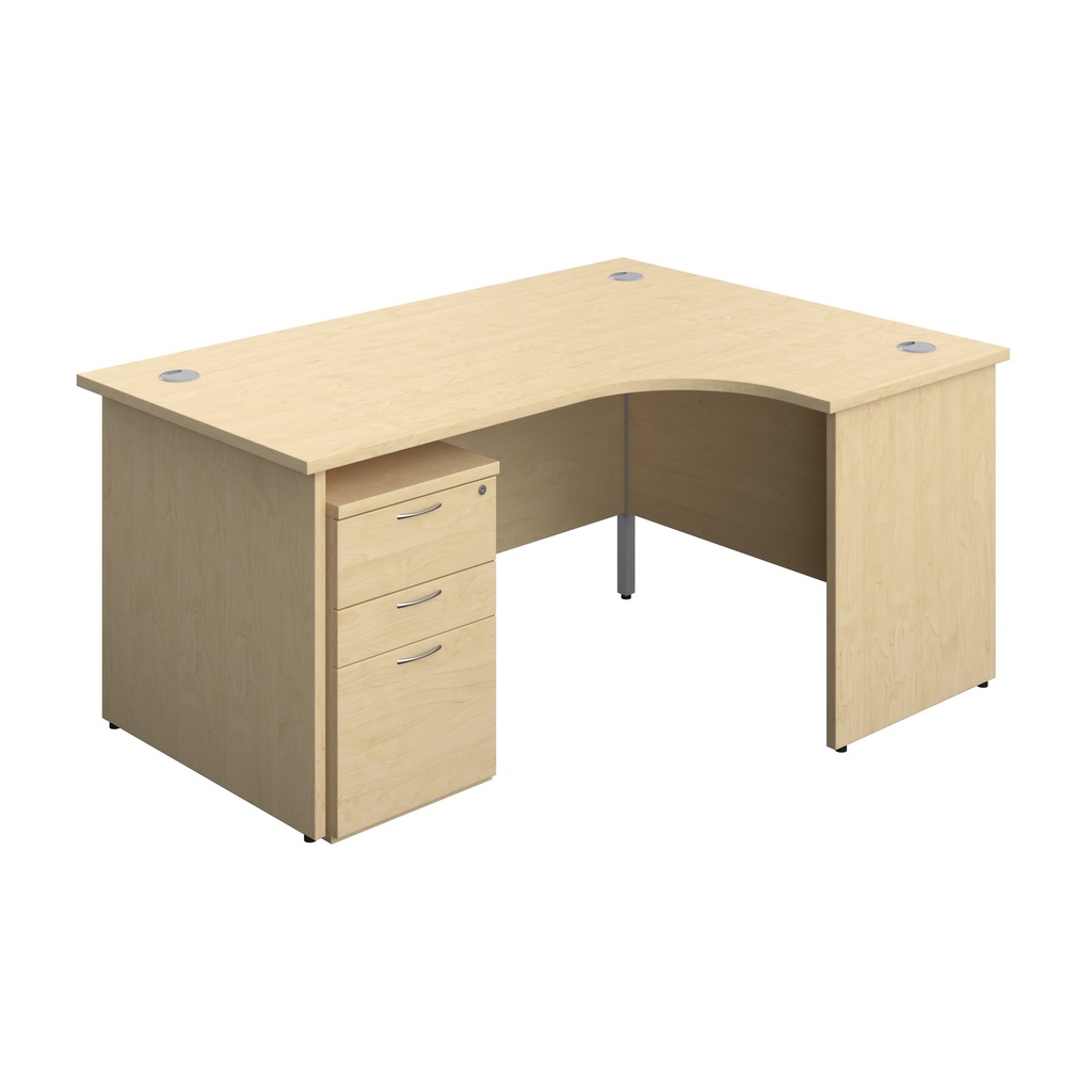 Panel Right Hand Radial Desk + 3 Drawer Under Desk Pedestal Bundle (FSC) | 1600X1200 | Maple/Maple | 
