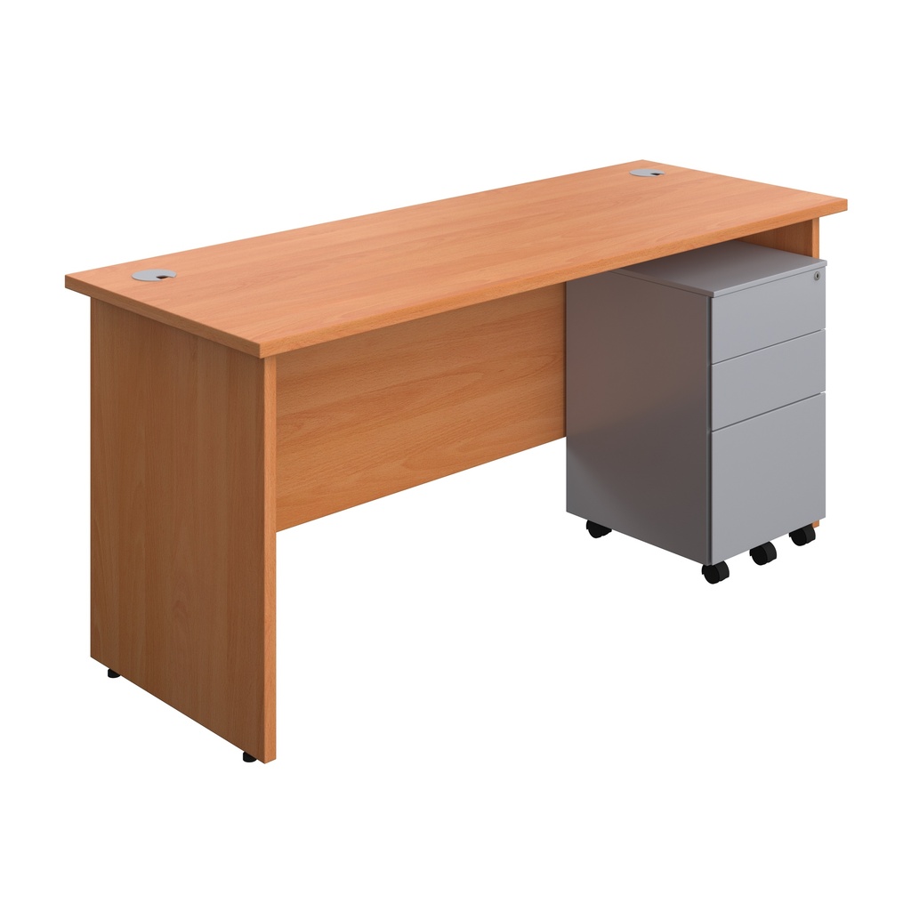 Panel Rectangular Desk + 3 Drawer Steel Pedestal Bundle (FSC) | 1600X600 | Beech/Silver | 