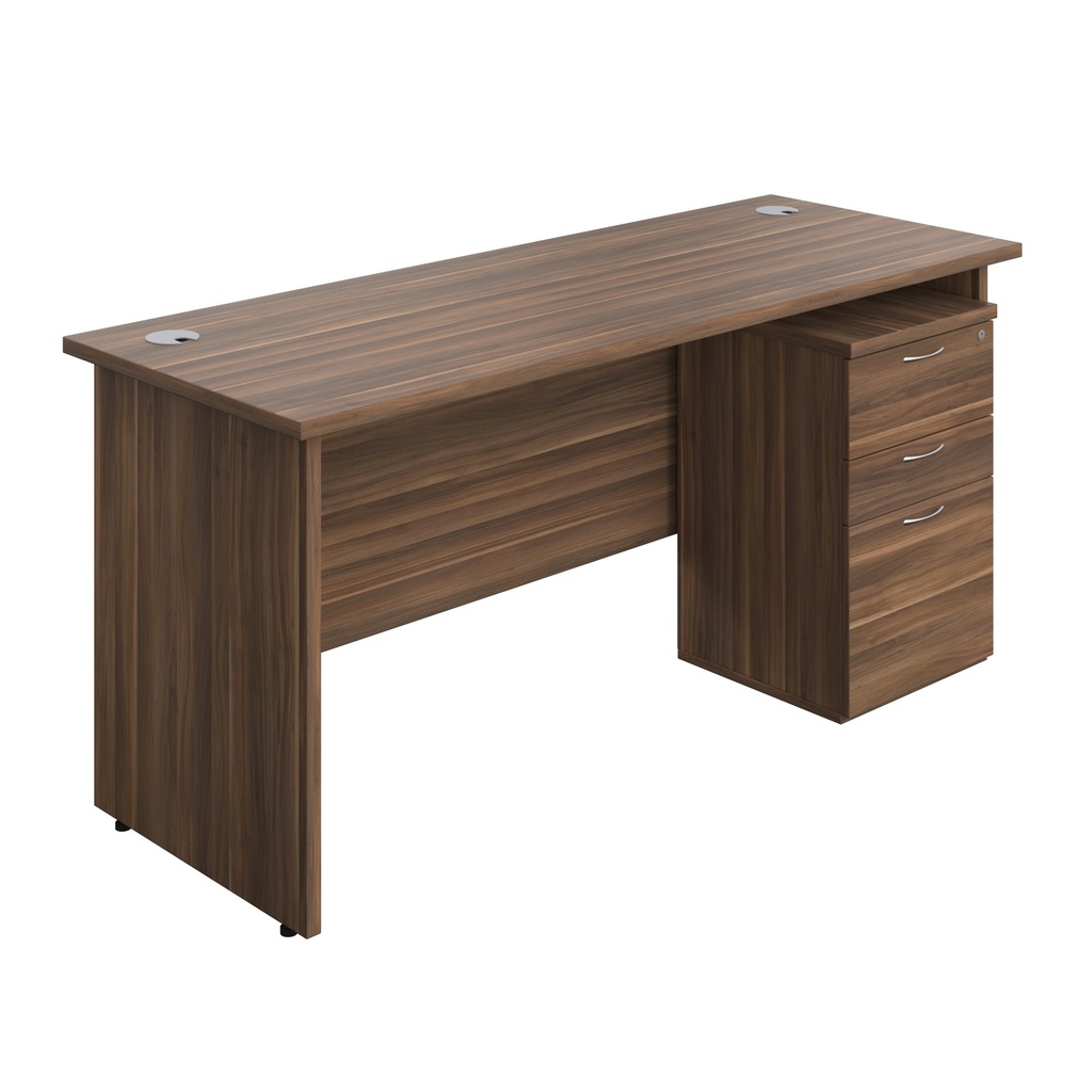 Panel Rectangular Desk + 3 Drawer Under Desk Pedestal Bundle (FSC) | 1600X600 | Dark Walnut/Dark Walnut | 