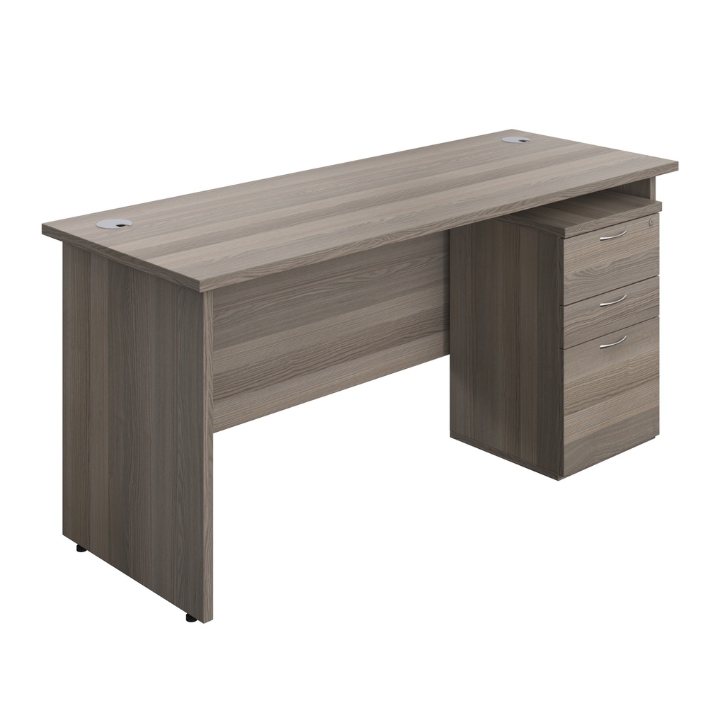 Panel Rectangular Desk + 3 Drawer Under Desk Pedestal Bundle (FSC) | 1600X600 | Grey Oak/Grey Oak | 