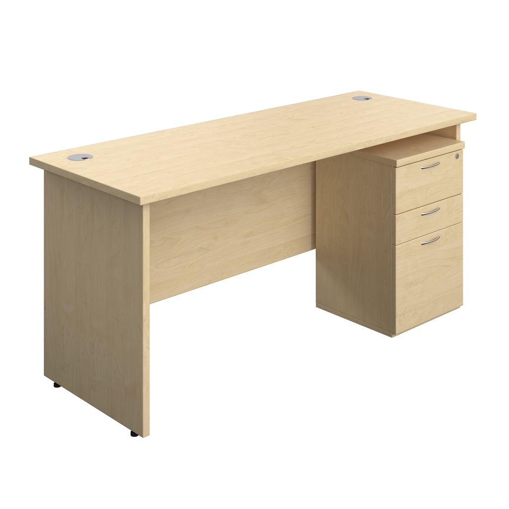 Panel Rectangular Desk + 3 Drawer Under Desk Pedestal Bundle (FSC) | 1600X600 | Maple/Maple | 