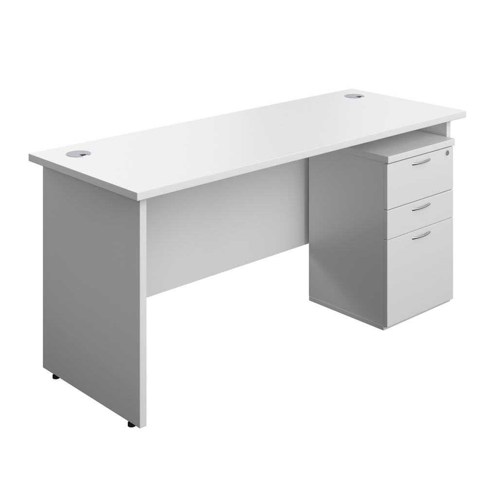 Panel Rectangular Desk + 3 Drawer Under Desk Pedestal Bundle (FSC) | 1600X600 | White/White | 