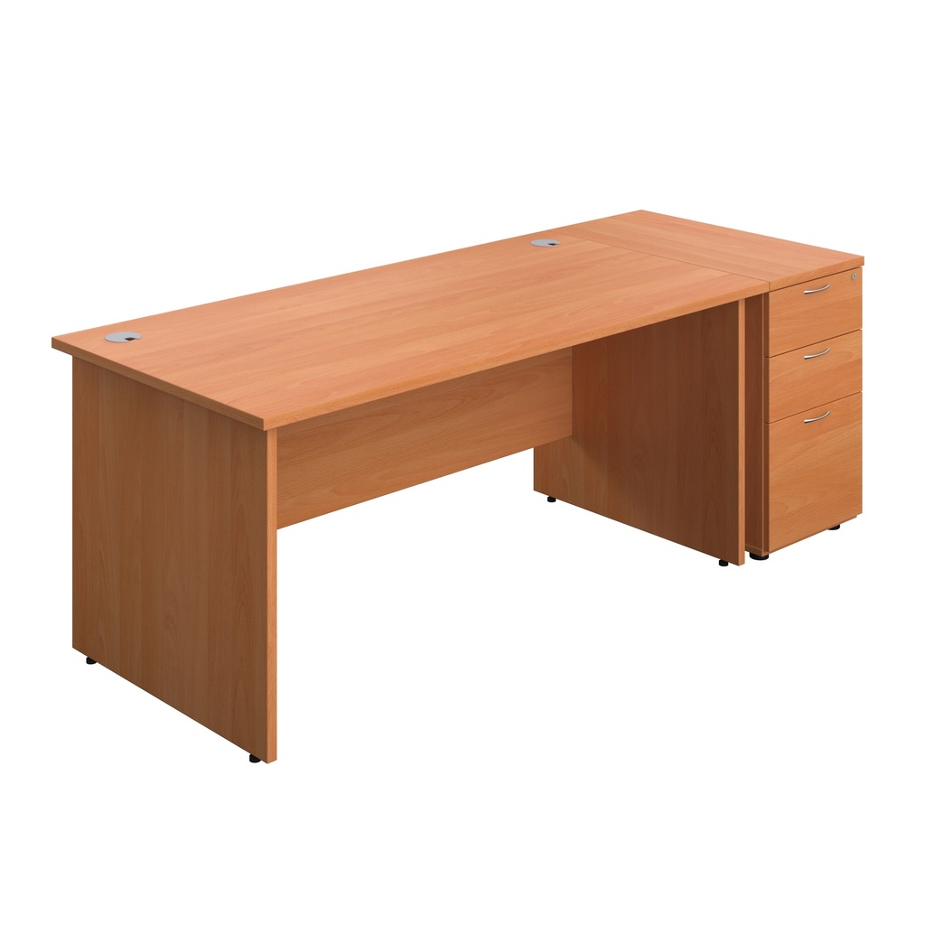 Panel Rectangular Desk + 3 Drawer Desk High Pedestal Bundle (FSC) | 1600X800 | Beech/Beech | 