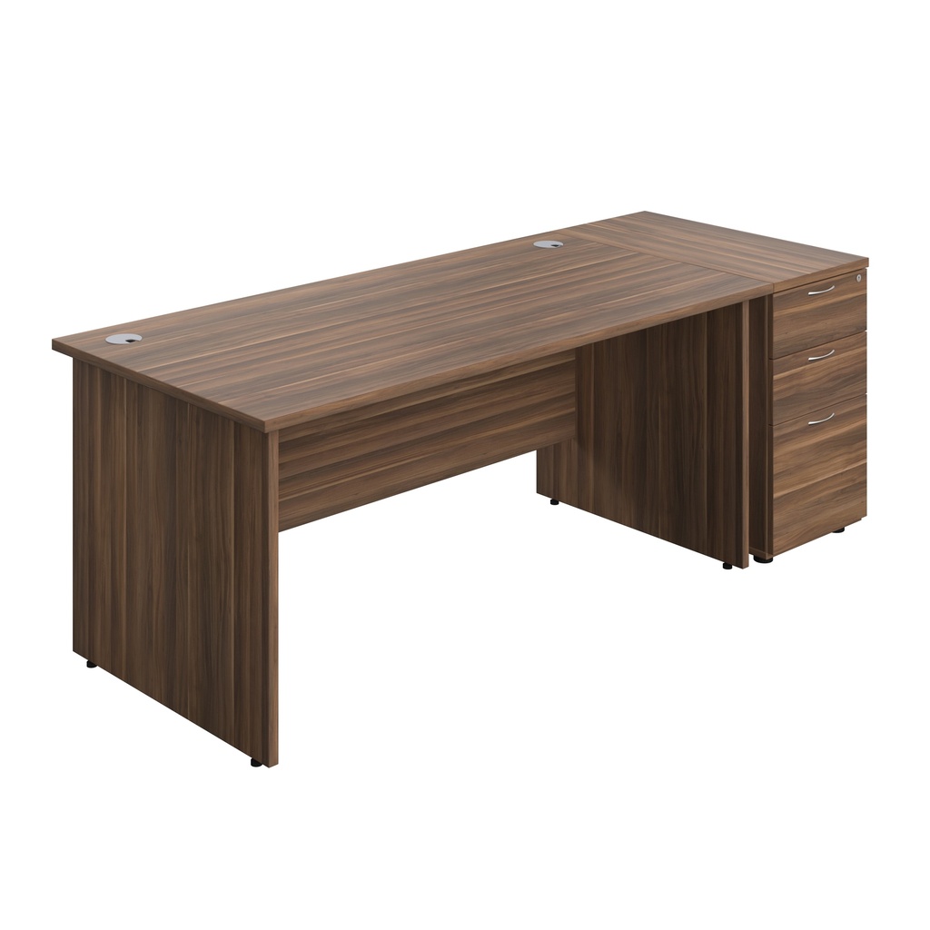Panel Rectangular Desk + 3 Drawer Desk High Pedestal Bundle (FSC) | 1600X800 | Dark Walnut/Dark Walnut | 