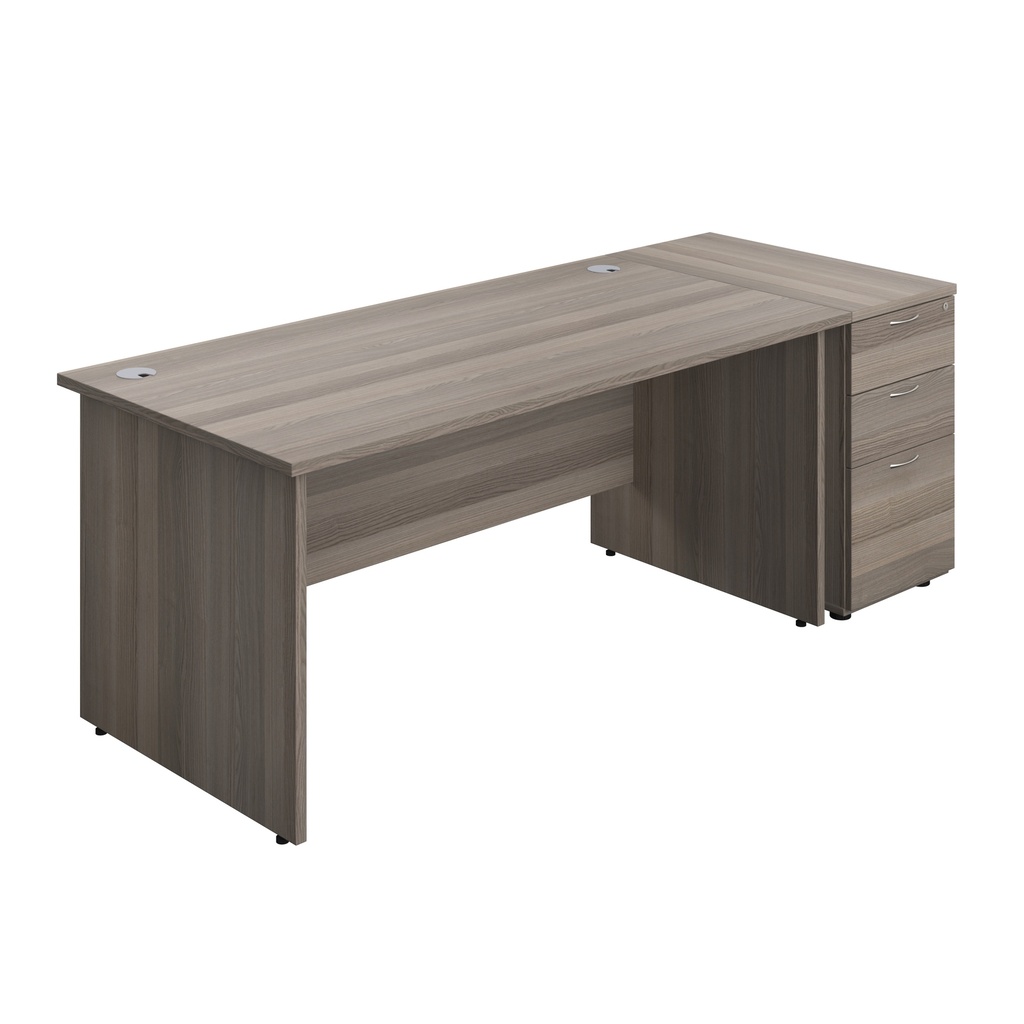 Panel Rectangular Desk + 3 Drawer Desk High Pedestal Bundle (FSC) | 1600X800 | Grey Oak/Grey Oak | 