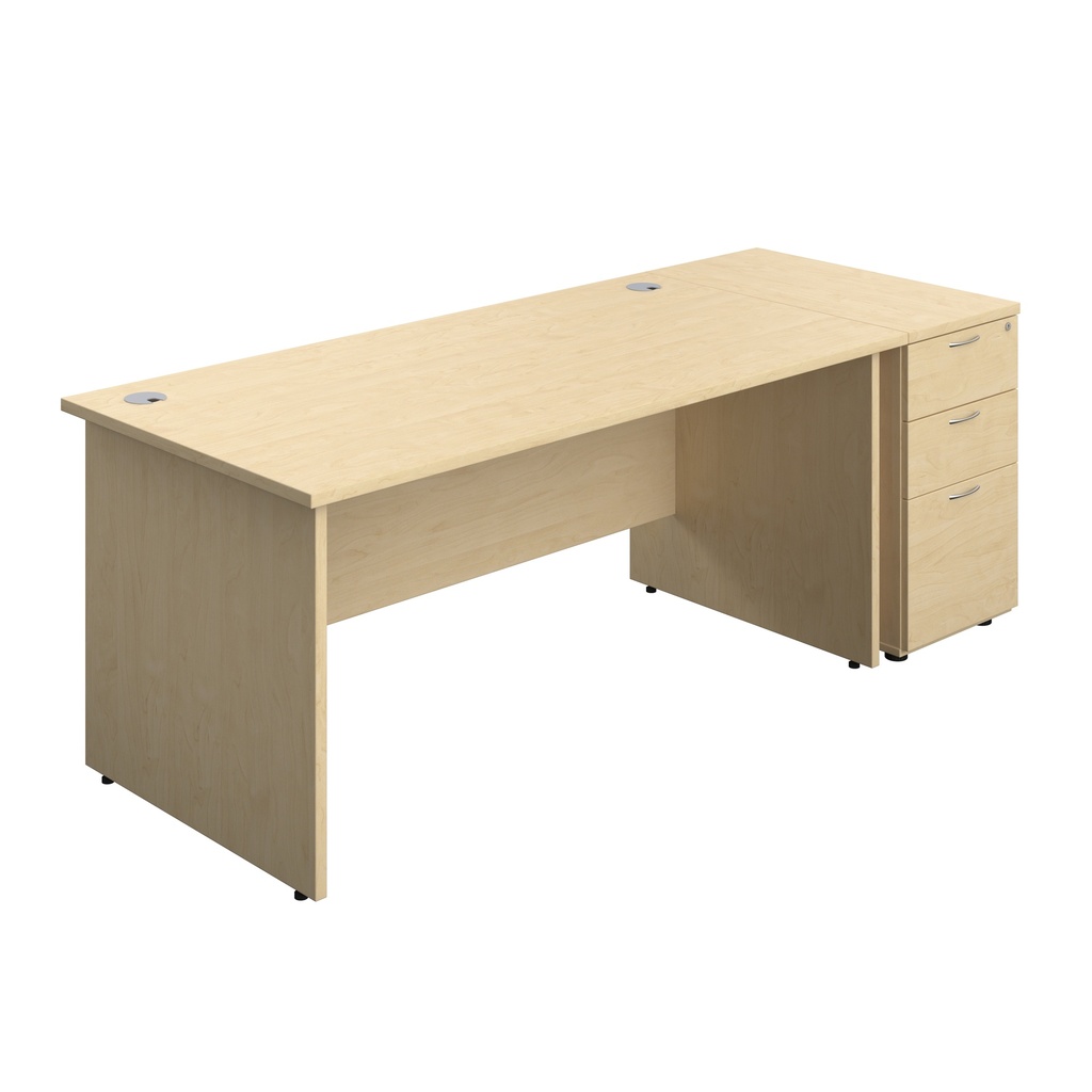 Panel Rectangular Desk + 3 Drawer Desk High Pedestal Bundle (FSC) | 1600X800 | Maple/Maple | 