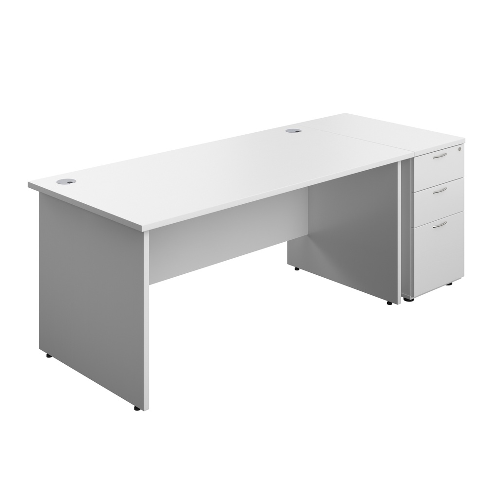 Panel Rectangular Desk + 3 Drawer Desk High Pedestal Bundle (FSC) | 1600X800 | White/White | 