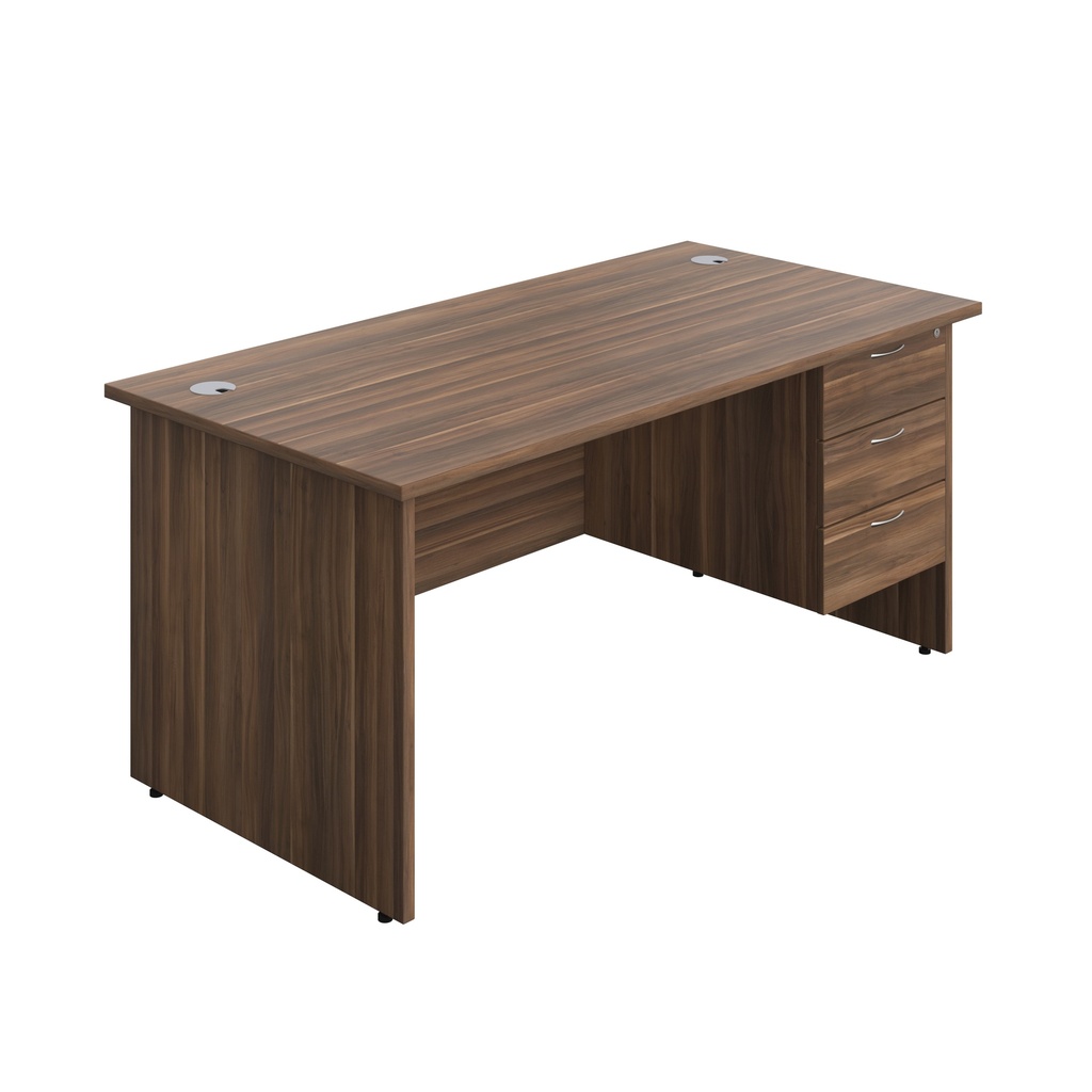 Panel Rectangular Desk + 3 Drawer Fixed Pedestal Bundle (FSC) | 1600X800 | Dark Walnut/Dark Walnut | 