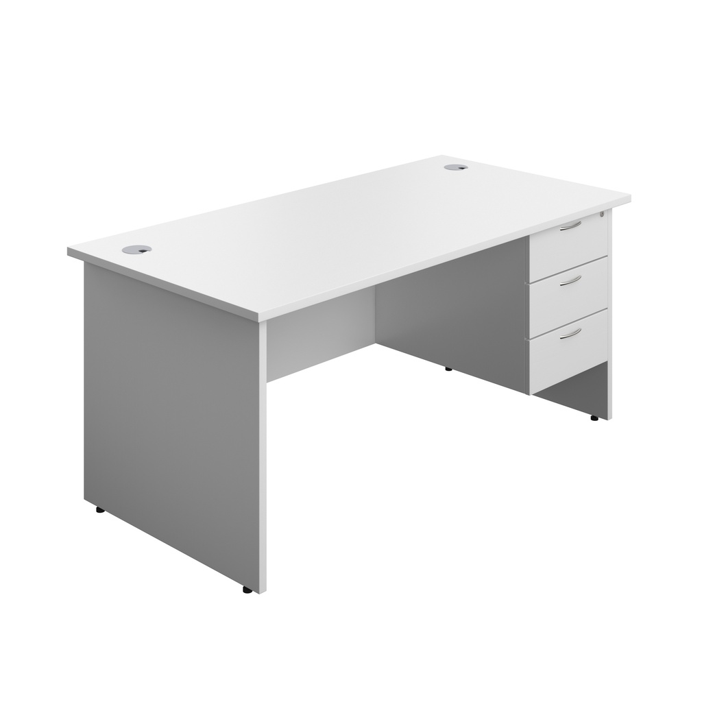 Panel Rectangular Desk + 3 Drawer Fixed Pedestal Bundle (FSC) | 1600X800 | White/White | 