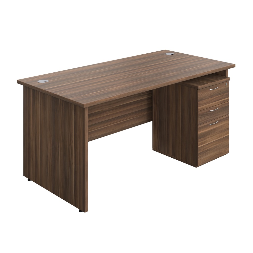 Panel Rectangular Desk + 3 Drawer High Mobile Pedestal Bundle (FSC) | 1600X800 | Dark Walnut/Dark Walnut | 