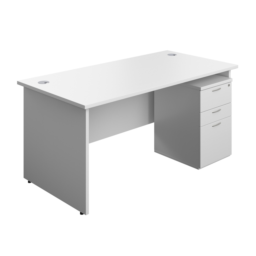 Panel Rectangular Desk + 3 Drawer High Mobile Pedestal Bundle (FSC) | 1600X800 | White/White | 