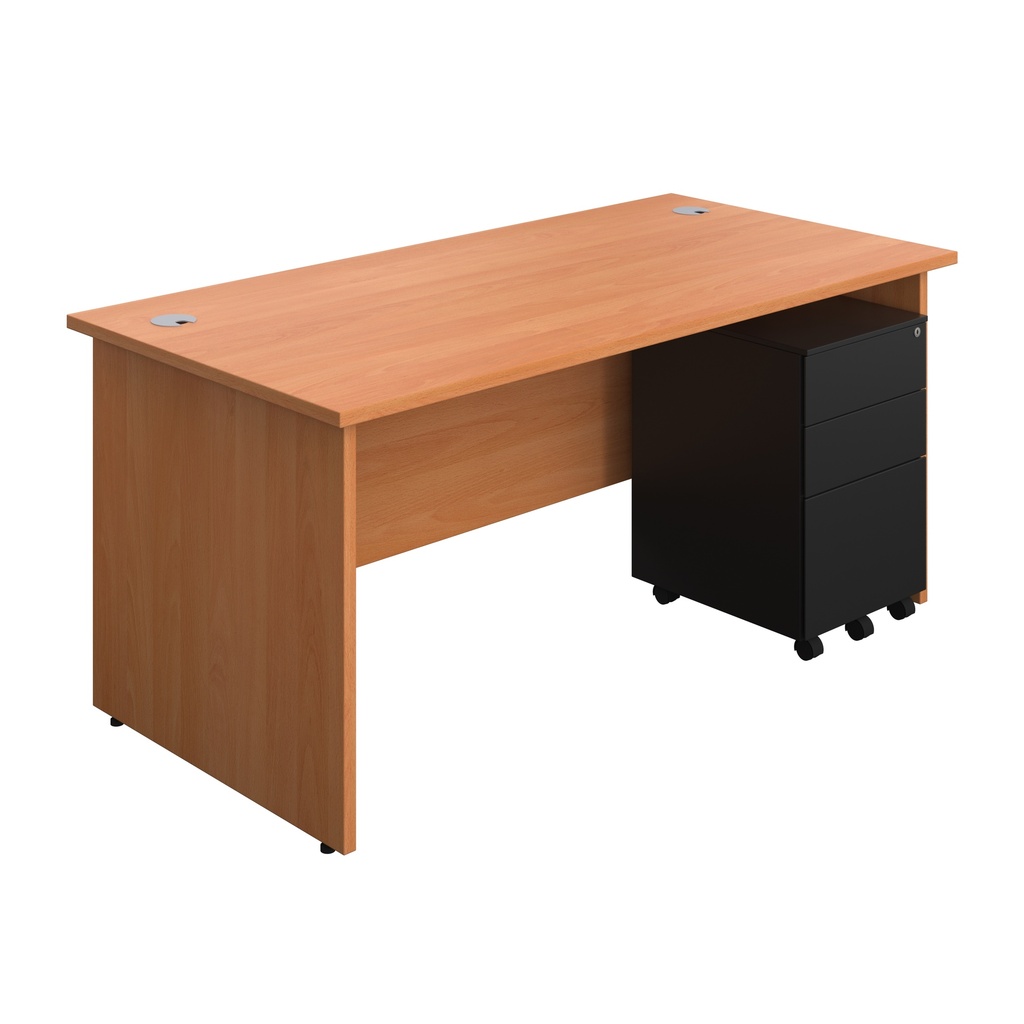 Panel Rectangular Desk + 3 Drawer Steel Pedestal Bundle (FSC) | 1600X800 | Beech/Black | 