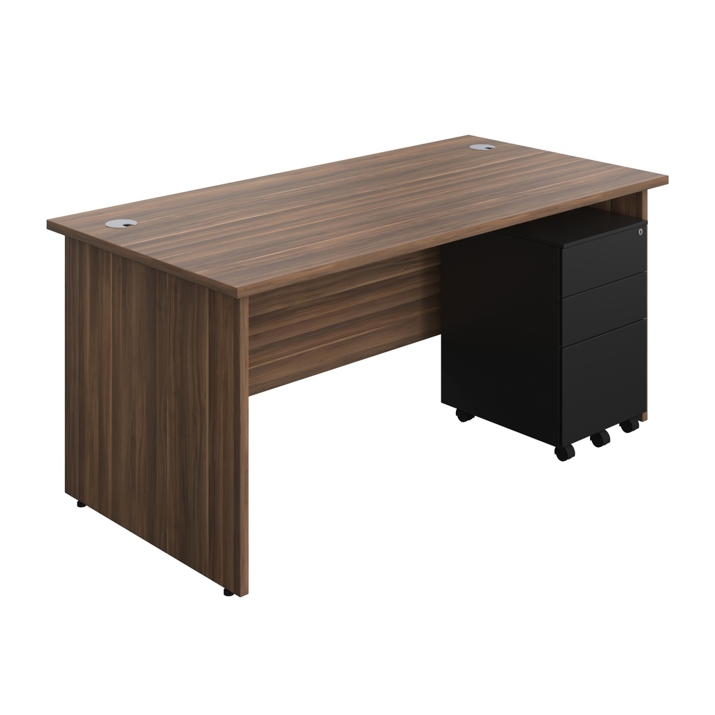 Panel Rectangular Desk + 3 Drawer Steel Pedestal Bundle (FSC) | 1600X800 | Dark Walnut/Black | 