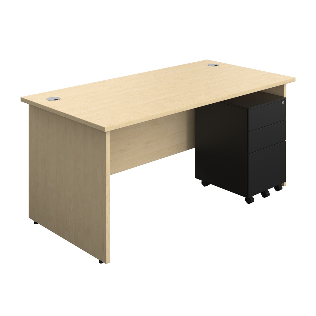 Panel Rectangular Desk + 3 Drawer Steel Pedestal Bundle (FSC) | 1600X800 | Maple/Black | 