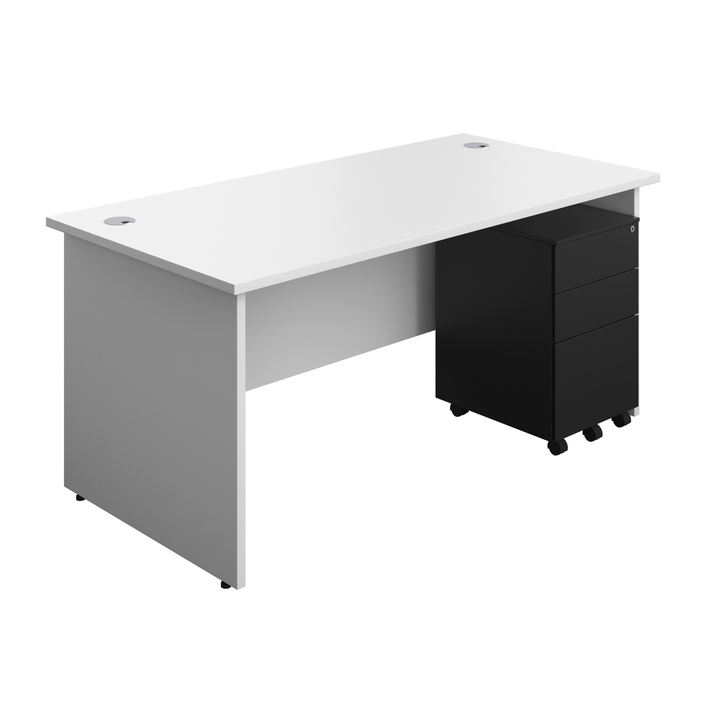 Panel Rectangular Desk + 3 Drawer Steel Pedestal Bundle (FSC) | 1600X800 | White/Black | 