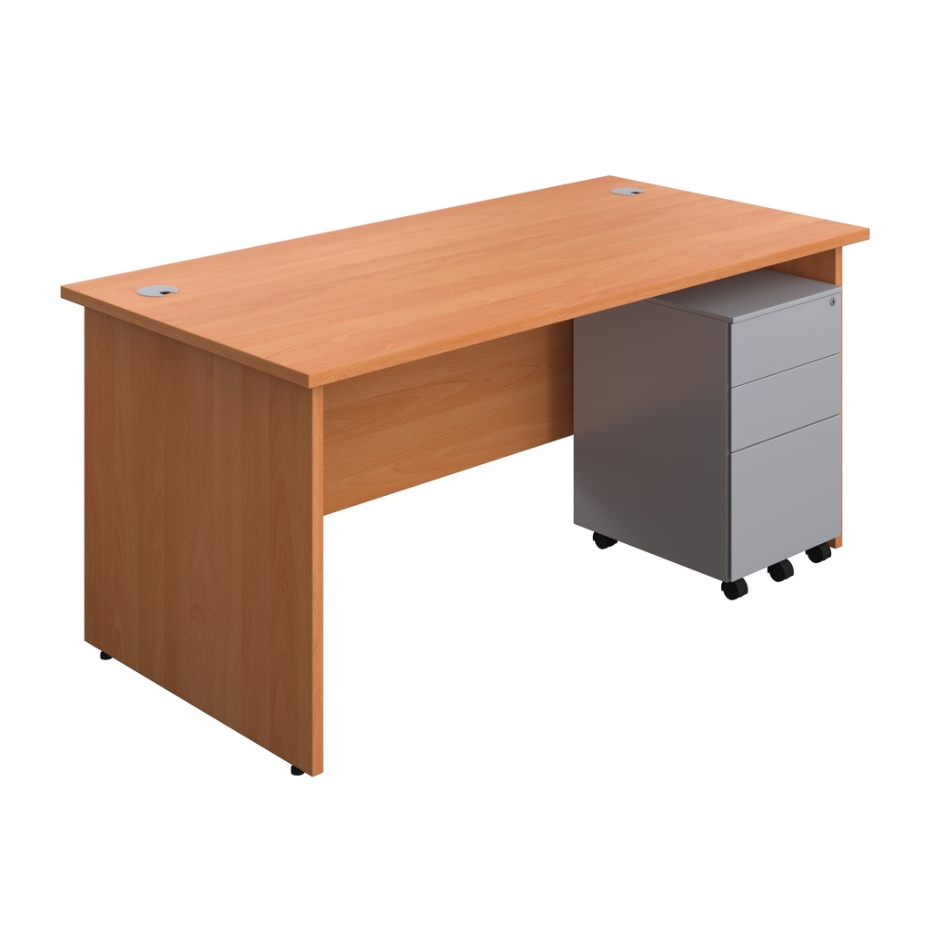 Panel Rectangular Desk + 3 Drawer Steel Pedestal Bundle (FSC) | 1600X800 | Beech/Silver | 