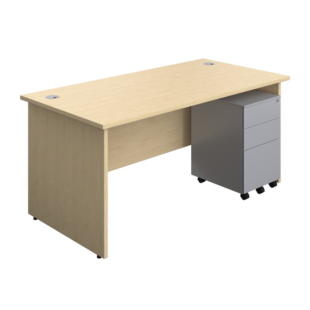 Panel Rectangular Desk + 3 Drawer Steel Pedestal Bundle (FSC) | 1600X800 | Maple/Silver | 