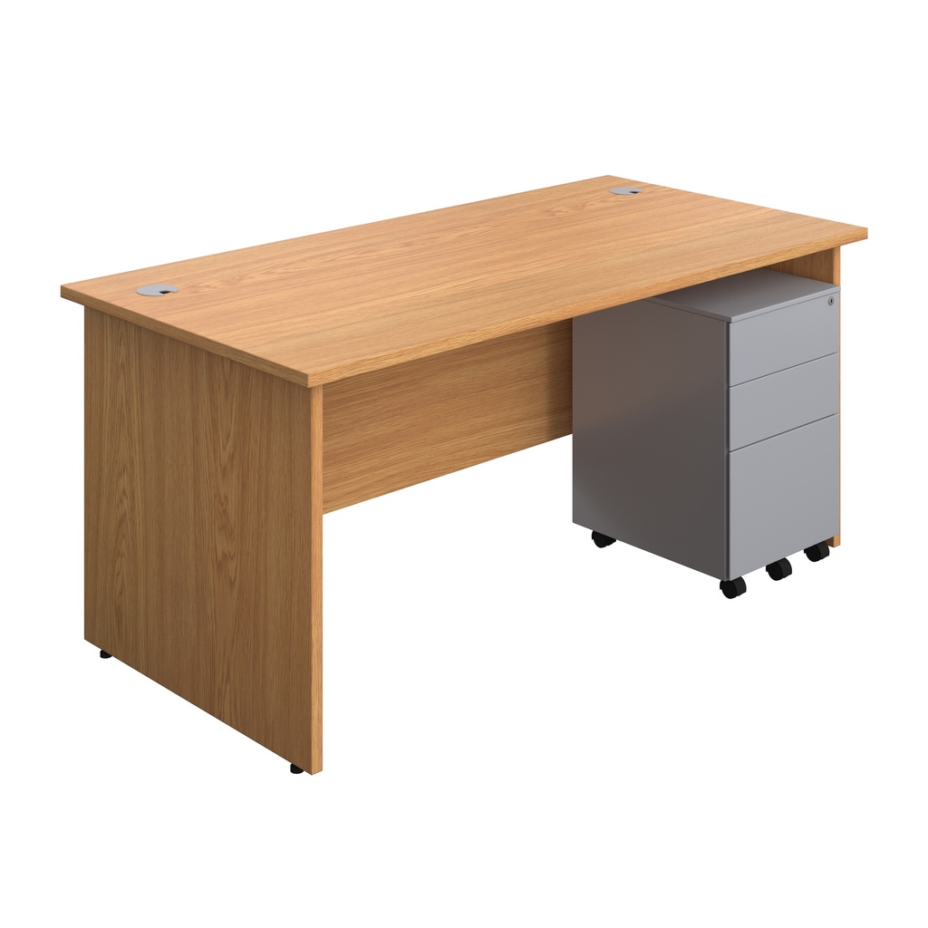 Panel Rectangular Desk + 3 Drawer Steel Pedestal Bundle (FSC) | 1600X800 | Nova Oak/Silver | 