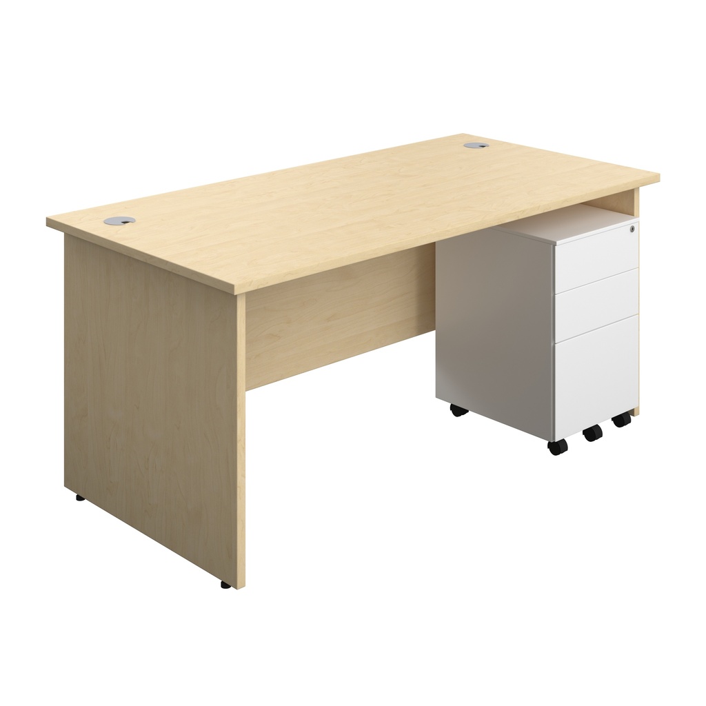 Panel Rectangular Desk + 3 Drawer Steel Pedestal Bundle (FSC) | 1600X800 | Maple/White | 