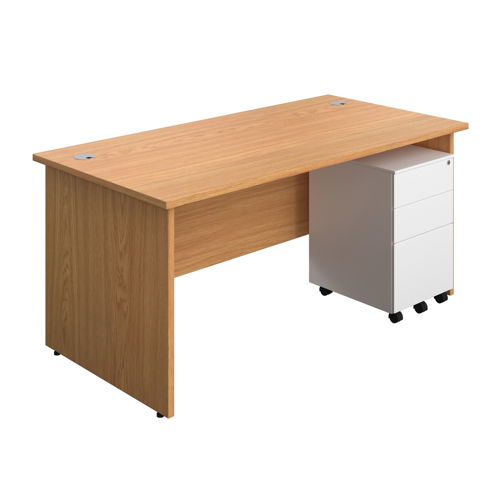 Panel Rectangular Desk + 3 Drawer Steel Pedestal Bundle (FSC) | 1600X800 | Nova Oak/White | 