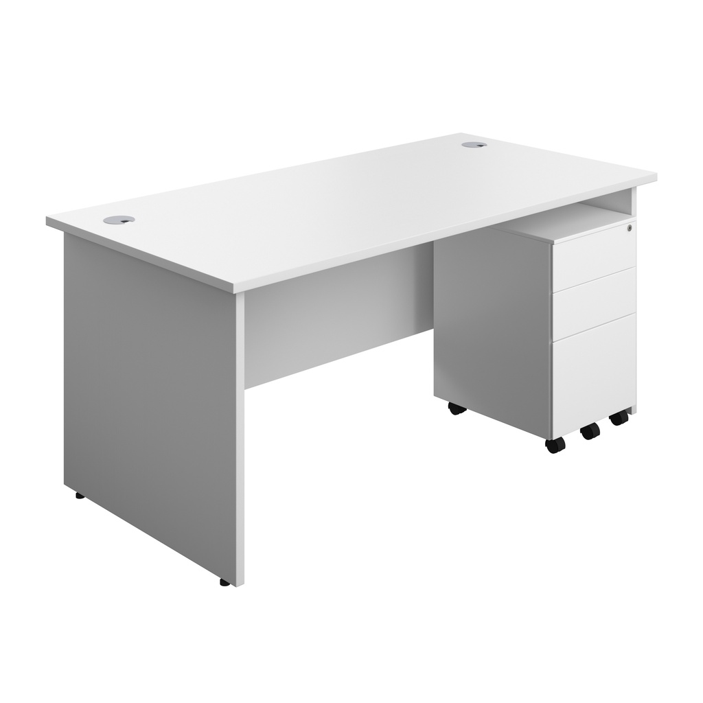 Panel Rectangular Desk + 3 Drawer Steel Pedestal Bundle (FSC) | 1600X800 | White/White | 