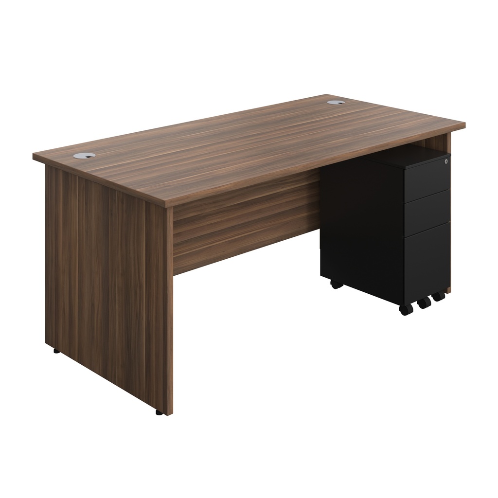 Panel Rectangular Desk + 3 Drawer Slimline Steel Pedestal Bundle (FSC) | 1600X800 | Dark Walnut/Black | 