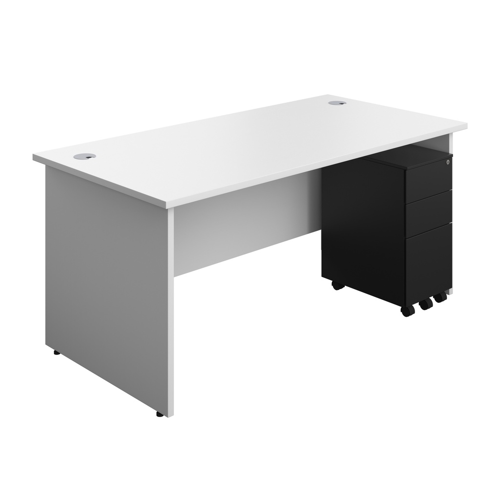 Panel Rectangular Desk + 3 Drawer Slimline Steel Pedestal Bundle (FSC) | 1600X800 | White/Black | 