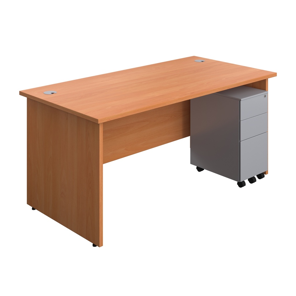 Panel Rectangular Desk + 3 Drawer Slimline Steel Pedestal Bundle (FSC) | 1600X800 | Beech/Silver | 