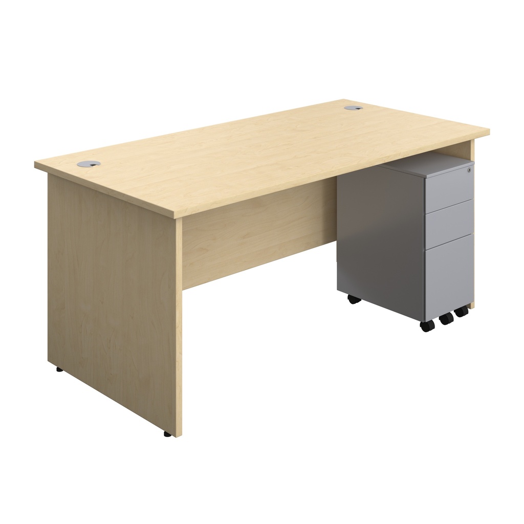 Panel Rectangular Desk + 3 Drawer Slimline Steel Pedestal Bundle (FSC) | 1600X800 | Maple/Silver | 