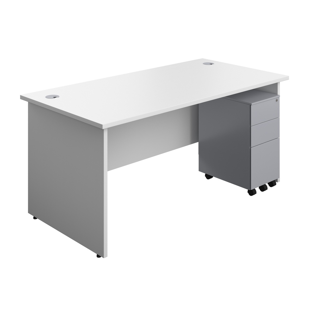 Panel Rectangular Desk + 3 Drawer Slimline Steel Pedestal Bundle (FSC) | 1600X800 | White/Silver | 