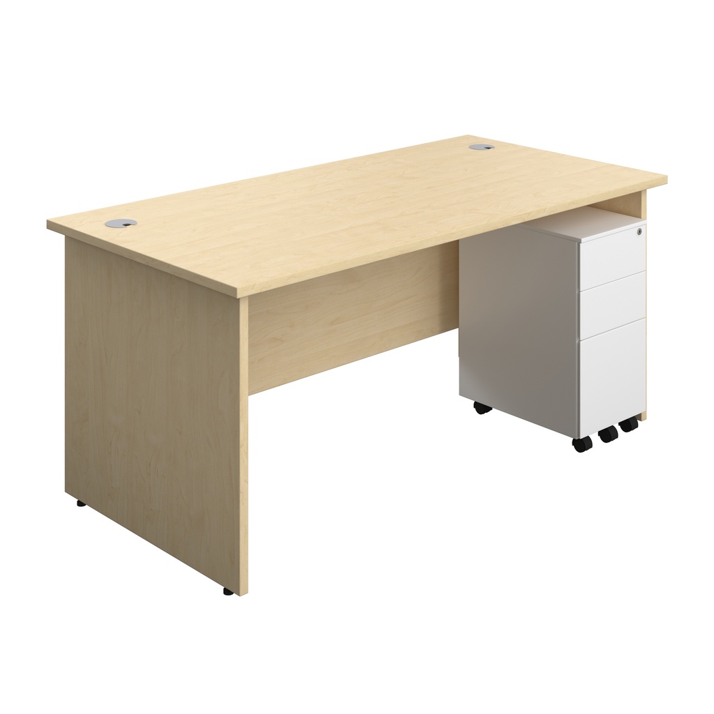 Panel Rectangular Desk + 3 Drawer Slimline Steel Pedestal Bundle (FSC) | 1600X800 | Maple/White | 